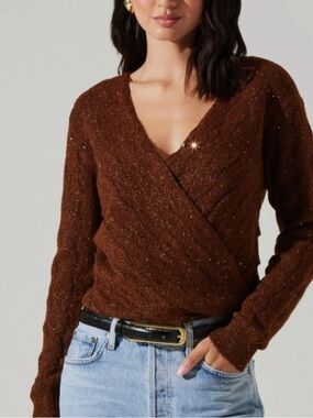 NEW NEVER WORN ASTR the label sequin Wrap V-Neck Sweater copper